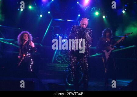 KK Downing, Rob Halford e Glenn Tipton di Judas Priest si esibire in un concerto di 'Painkiller' presso Hammerswithh Odeon. Londra, 22.03.1991 | utilizzo in tutto il mondo Foto Stock