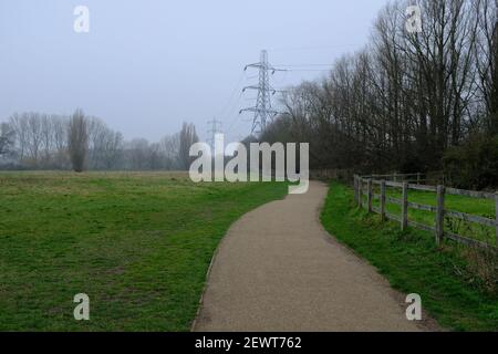 Leyton Marsh a East London. Un campo aperto nella bassa valle di Lea. Foto Stock