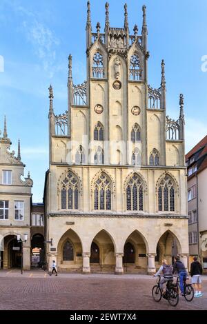 Municipio storico su Prinzipalmarkt, Rathaus Münster vecchio municipio, Muenster, Germania Foto Stock