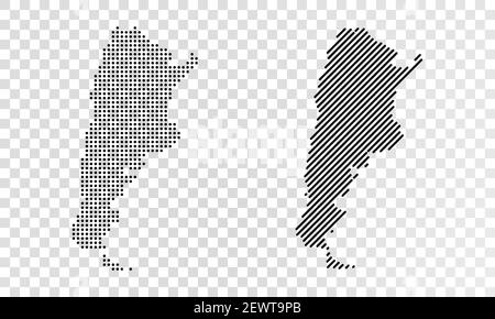 Insieme di mappe astratte dell'Argentina. Mappa a punti e linee dell'Argentina. Mappa vettoriale punteggiata dell'Argentina isolata su sfondo trasparente Illustrazione Vettoriale