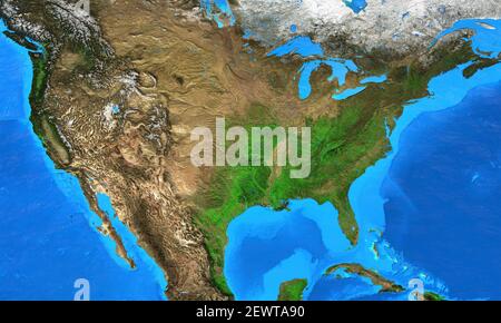 Mappa fisica degli Stati Uniti d'America. Geografia e topografia degli Stati Uniti. Vista in piano del pianeta Terra - elementi arredati dalla NASA Foto Stock