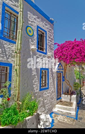 Tipica pietra vecchia casa di Bodrum a bodrum, Turchia. Foto Stock