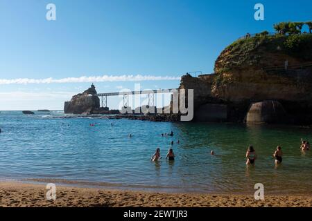 Plage du Port Vieux, Biarritz, Francia durante il Covid 19 Pandemic, estate 2020. Foto Stock