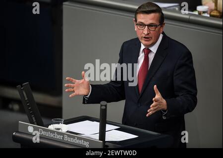 Berlino, Germania. 03 marzo 2021. Martin Rabanus (SPD) parla ai membri del Bundestag tedesco. Credit: Kira Hofmann/dpa-Zentralbild/dpa/Alamy Live News Foto Stock