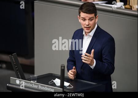 Berlino, Germania. 03 marzo 2021. Marcus Faber (FDP) parla ai membri del Bundestag tedesco. Credit: Kira Hofmann/dpa-Zentralbild/dpa/Alamy Live News Foto Stock