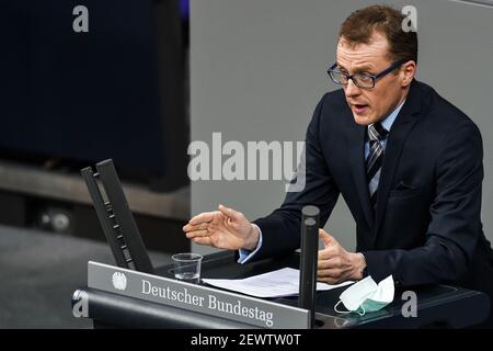Berlino, Germania. 03 marzo 2021. Alexander Krauß (CDU/CSU) si rivolge ai membri del Bundestag tedesco. Credit: Kira Hofmann/dpa-Zentralbild/dpa/Alamy Live News Foto Stock