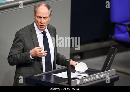 Berlino, Germania. 03 marzo 2021. Eberhard Brecht (SPD) si rivolge ai membri del Bundestag tedesco. Credit: Kira Hofmann/dpa-Zentralbild/dpa/Alamy Live News Foto Stock
