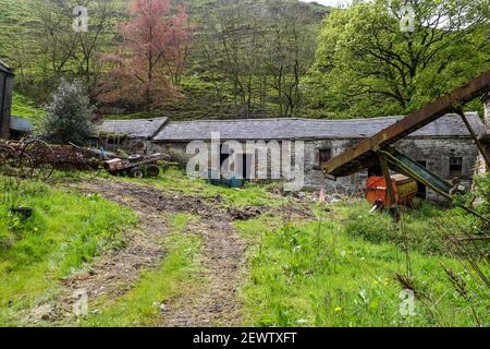 Vecchi edifici di fattoria derelict a Narrowdale, Staffordshire, Inghilterra, Regno Unito Foto Stock
