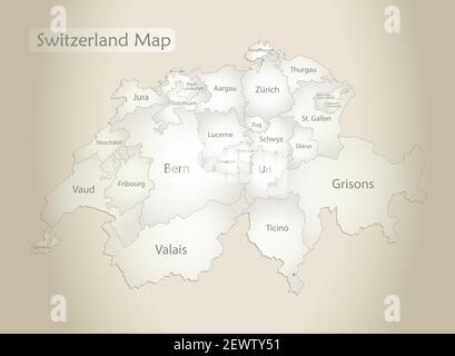 Mappa Svizzera, divisione amministrativa con nomi, vettore di fondo della carta vecchia Illustrazione Vettoriale