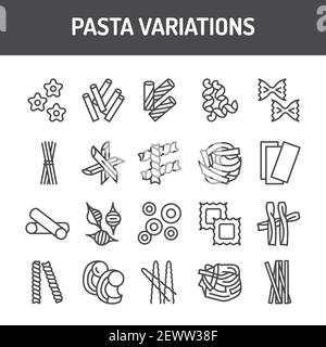 Set di icone originali per la pasta italiana. Illustrazione Vettoriale