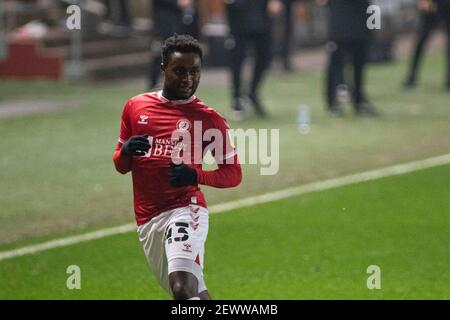 Bristol, Regno Unito. 03 marzo 2021. Steven Sessegnon di Bristol City in azione .EFL Skybet Championship match, Bristol City contro AFC Bournemouth all'Ashton Gate Stadium di Bristol, Avon mercoledì 3 marzo 2021. Questa immagine può essere utilizzata solo per scopi editoriali. Solo per uso editoriale, è richiesta una licenza per uso commerciale. Nessun utilizzo nelle scommesse, nei giochi o nelle pubblicazioni di un singolo club/campionato/giocatore. pic by Lewis Mitchell/Andrew Orchard sports photography/Alamy Live news Credit: Andrew Orchard sports photography/Alamy Live News Foto Stock