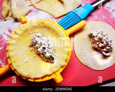 Pasta ripiena italiana preparata con il pastificio Foto Stock