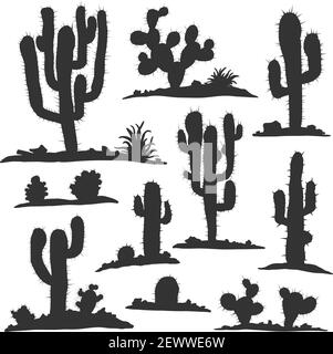 Insieme di cactus isolati su illubazioni vettoriali bianche Illustrazione Vettoriale