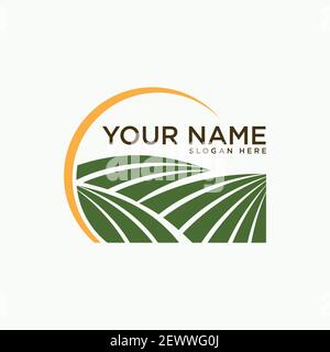 Simbolo di progettazione agricola per l'agricoltura simbolo con sole. Campo rurale agricolo. Illustrazione vettoriale EPS.8 EPS.10 Illustrazione Vettoriale