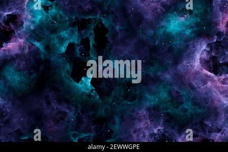 sfondo astratto di nebulosa verde e viola con stelle sullo sfondo. rendering 3d Foto Stock