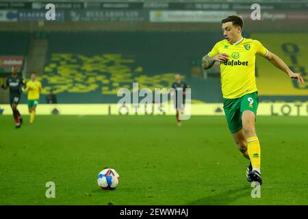 Norwich, Regno Unito. 3 marzo 2021; Carrow Road, Norwich, Norfolk, Inghilterra, Campionato di calcio della Lega inglese, Norwich contro Brentford; Jordan Hugill di Norwich City Credit: Action Plus Sports Images/Alamy Live News Foto Stock