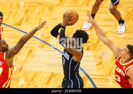 Orlando, Stati Uniti. 03 marzo 2021. Orlando, Florida, USA, 3 marzo 2021, Il giocatore di Orlando Magic Terrence Ross n° 31 prende un colpo contro gli Atlanta Hawks all'Amway Center (Photo Credit: Marty Jean-Louis/Alamy Live News Foto Stock