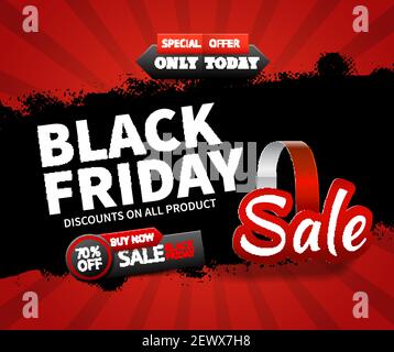 Promozione Flat design Black friday e sconti su tutti i prodotti illustrazione vettoriale di sfondo Illustrazione Vettoriale