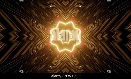 Uno sfondo dorato brillante motivo caleidoscopio floreale Foto Stock