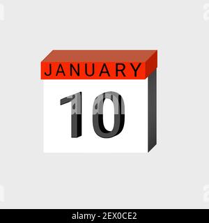 Gennaio 10 . Icona del calendario giornaliero 3D .data, giorno, mese .calendario per il mese di gennaio Foto Stock