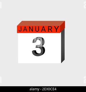 3 gennaio . Icona del calendario giornaliero 3D .data, giorno, mese .calendario per il mese di gennaio Foto Stock