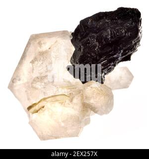 Wolframite / Hubnerite (manganese tungstato di ferro) su Jacare Quarzo (Brasile) Foto Stock