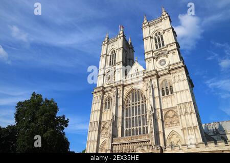 L'Abbazia di Westminster, Londra. Abbazia gotica chiesa della città di Westminster. Foto Stock