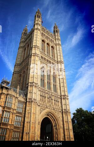 Victoria Tower, Londra, Regno Unito. Palazzo di Westminster a Londra. Foto Stock