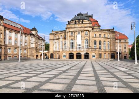 Chemnitz città, Germania. Edificio dell'Opera e del Teatro (Opernhaus). Foto Stock