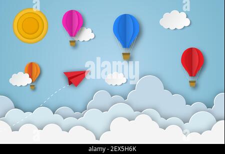 palloncini colorati ad aria calda che volano Illustrazione Vettoriale