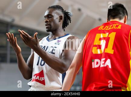 Podgorica, Montenegro. 20 febbraio 2021. Jerry Boutsiele di Francia reagisce. Credit: Nikola Krstic/Alamy Live News Foto Stock