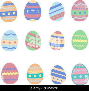 Uova di Pasqua colorate decorate fatte in vettore. Illustrazione in colori pastello. Simpatico modello di sfondo festivo Illustrazione Vettoriale