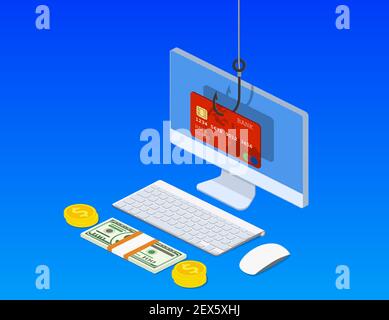 Concetto di attacco di phishing e hacking su Internet. Illustrazione Vettoriale