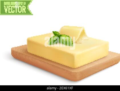 Composizione realistica con bastone di burro sul vettore del tagliere di legno illustrazione Illustrazione Vettoriale