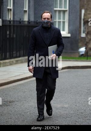 Londra, Regno Unito. 03 marzo 2021. Matt Hancock, Segretario della Sanità, a Downing Street prima del discorso sul bilancio alla Camera dei Comuni all’ora di pranzo. Budget Day, Downing Street, Westminster, Londra, 3 marzo, 2021. Credit: Paul Marriott/Alamy Live News Foto Stock