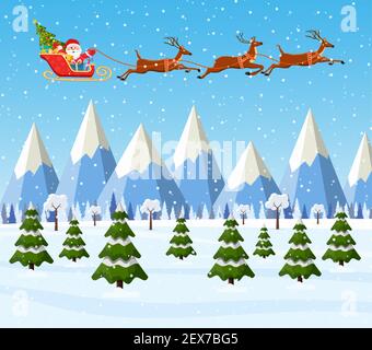 Illustrazione di Babbo Natale e renna sulla neve Illustrazione Vettoriale