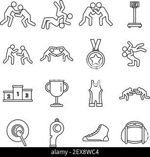 Set di icone sport greco-roman wrestling, stile outline Illustrazione Vettoriale