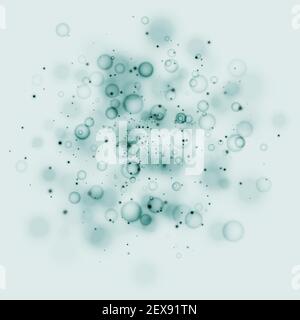 Sfondo blu verde delle particelle di cellule scientifiche. Vita e biologia, medicina scientifica, ricerca molecolare. Vista al microscopio virus o agente causale Illustrazione Vettoriale