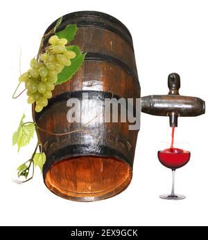 Botte e bicchiere di vino rosso Foto Stock