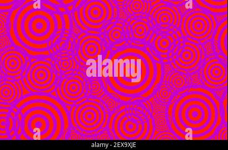 Motivo senza cuciture di cerchi viola su sfondo rosso Foto Stock