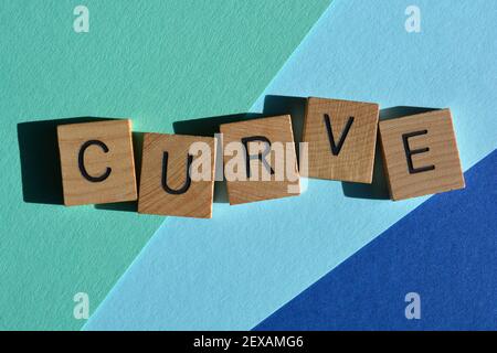 Curva, parola slang che significa rifiutare qualcuno socialmente in lettere alfabetiche di legno isolate su sfondo blu Foto Stock