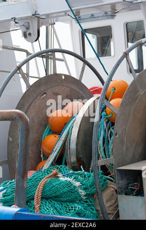 Rete da pesca su un Trawler Foto Stock