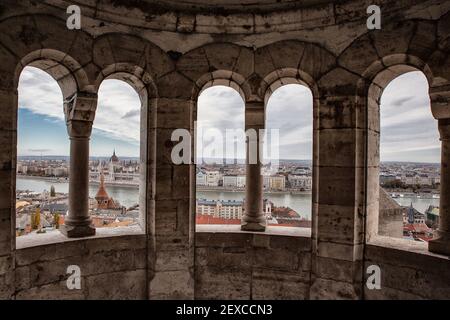 Vista panoramica a Budapest dalla torre Foto Stock