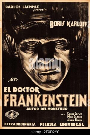 "El Doctor Frankenstein" - poster del film Frankenstein, 1931, tra cui Boris Karloff - Laemle. Foto Stock