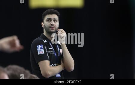 Lipsia, Germania. 04 marzo 2021. Pallamano: Bundesliga, DHfK Leipzig - TuSEM Essen, giorno 7. Il pullman Essen Jamal Naji. Credit: Ronny Hartmann/dpa-Zentralbild/dpa/Alamy Live News Foto Stock