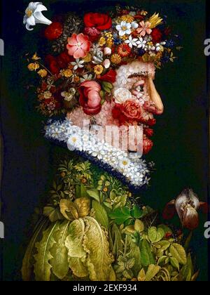 Giuseppe Arcimboldo opera surreale intitolata Primavera o Spring. Un volto felice fatto di fiori con un corpo di foglie. Foto Stock