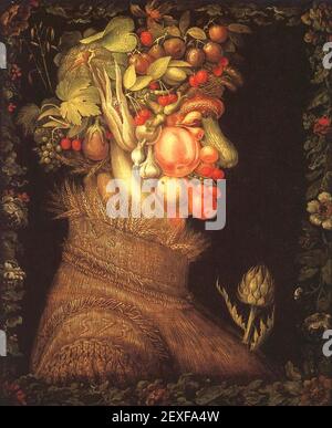 Giuseppe Arcimboldo, 'Summer', da Four Seasons, 1563. Testa composita stravagante realizzata con frutta e verdura della collezione Four Seasons. Foto Stock