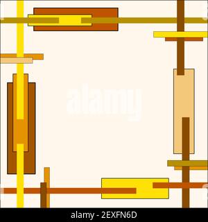 Giallo geometrico, cornice marrone, motivo di strisce e rettangoli. Design creativo. Sfondo vettoriale astratto. Grafica piatta. Modello moderno. EPS10 Illustrazione Vettoriale