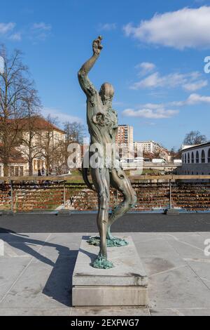 Statua di Satiro di Jakov Brdar sul ponte dei macellai di Lubiana, Slovenia Foto Stock