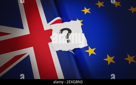 Concetto Brexit. Bandiere britanniche ed europee. Illustrazione con rendering 3D. Foto Stock